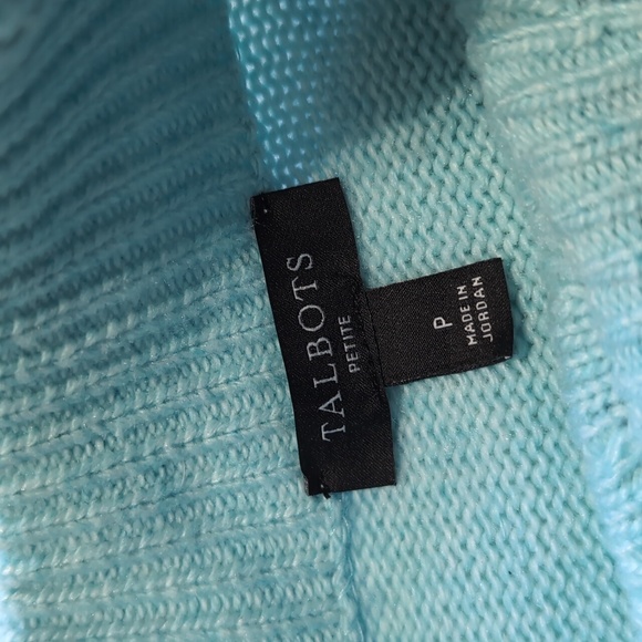 Talbots Light Blue Mock Neck Cable Knit Sweater with Silver Buttons Size Petite - Picture 3 of 11